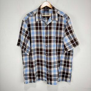 Dickies Short Sleeve Button Shirt Men 2XL Blue Brown Check Cotton Blend Workwear